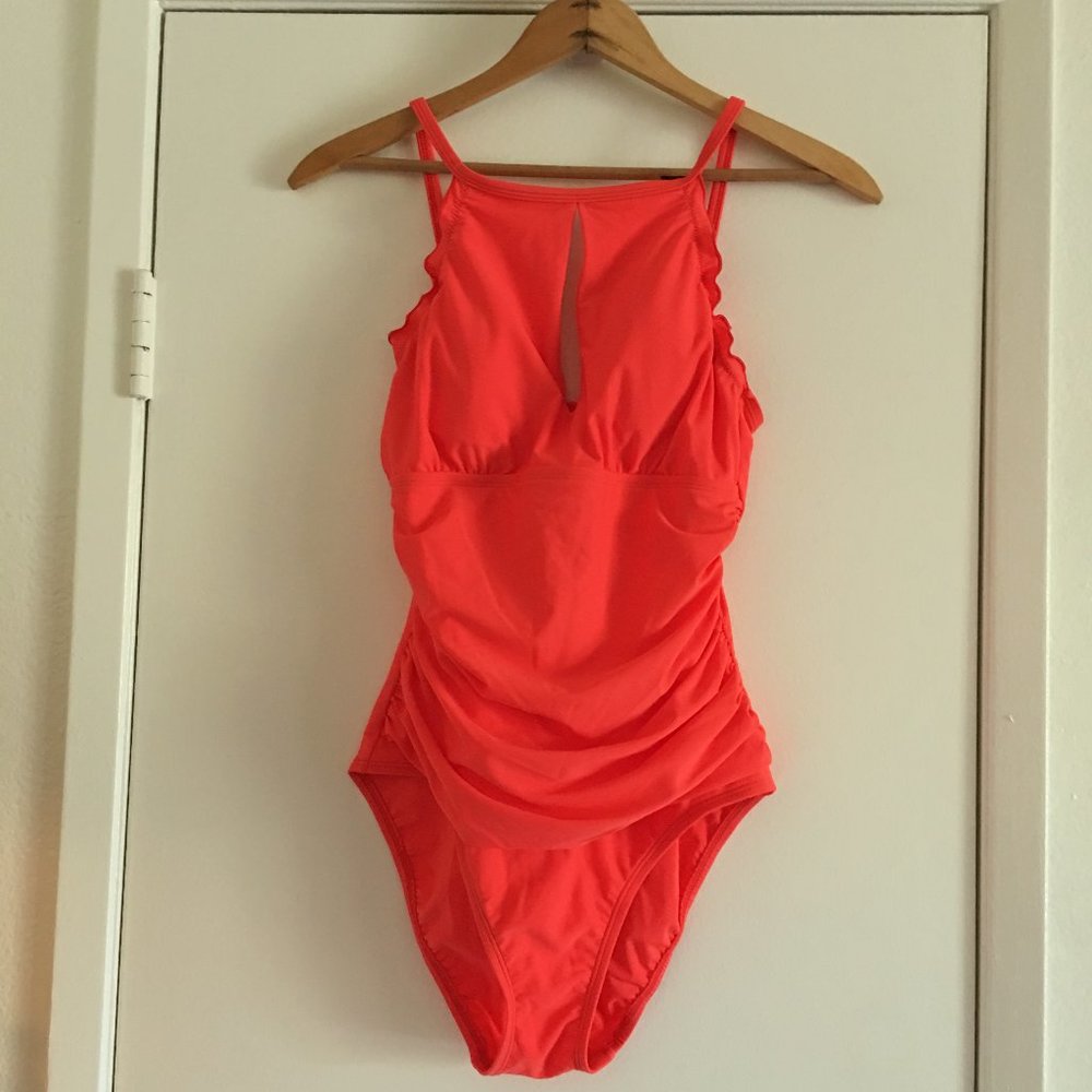 ELLEN TRACY One Piece Halter Orange Swimsuit Size 8
